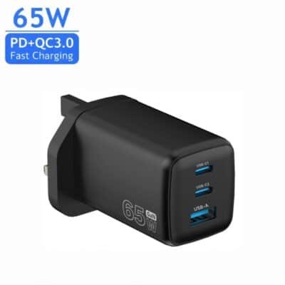 65W GaN Multi-Port Fast Charger, USB-C and USB-A Output, PD and QC 3.0 High-Speed Charging, Compact Wall Adapter with Over-Heat Protection, Compatible with MacBook Air, MacBook Pro, Laptops, Apple and
