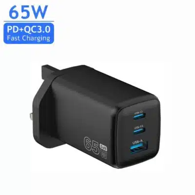 65W GaN Multi-Port Fast Charger, USB-C and USB-A Output, PD and QC 3.0 High-Speed Charging, Compact Wall Adapter with Over-Heat Protection, Compatible with MacBook Air, MacBook Pro, Laptops, Apple and
