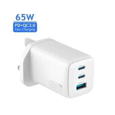65W GaN Multi-Port Fast Charger, USB-C and USB-A Output, PD and QC 3.0 High-Speed Charging, Compact Wall Adapter with Over-Heat Protection, Compatible with MacBook Air, MacBook Pro, Laptops, Apple and Samsung