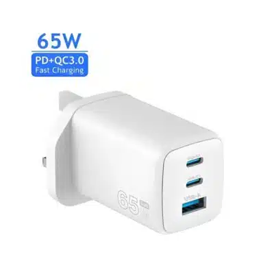 65W GaN Multi-Port Fast Charger, USB-C and USB-A Output, PD and QC 3.0 High-Speed Charging, Compact Wall Adapter with Over-Heat Protection, Compatible with MacBook Air, MacBook Pro, Laptops, Apple and Samsung