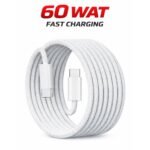 60W USB-C to USB-C Fast Charging Nylon Braided Cable, Dual Type-C Data Transfer, USB-C 2.0, Reinforced Connectors, 1 Meter Charging Cable Compatible with iPhone 16/15 Series, Samsung Galaxy & iPad/MacBook (White)